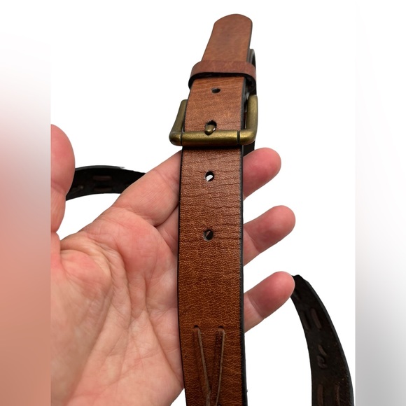 Vintage Brown Leather Belt Men XL 44/110 Western Style Hand Stitched Design Boho - Picture 5 of 12